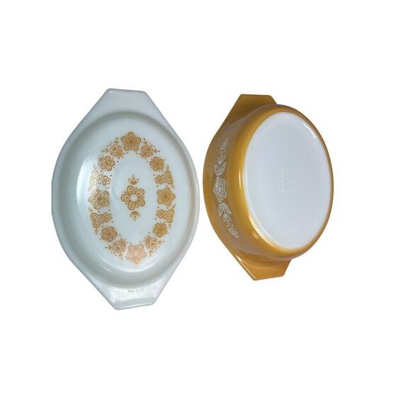 VTG 70s Pyrex Butterfly Gold 1.5 quart Oval Casserole Baking Dish with Lid - Picture 5 of 13